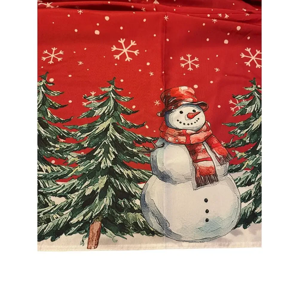 Novilys Christmas Tablecloth 58 X 82 Snowflakes and Snowmen Red Polyester New